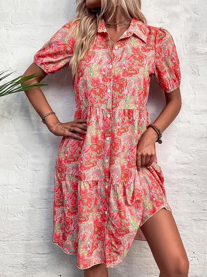 Vacation Buttoned Floral Loose Dress