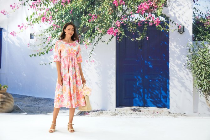 Loose Floral Crew Neck Casual Dress