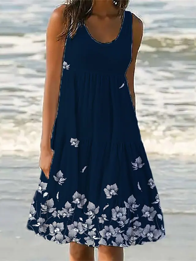 Crew Neck Boho Floral Dress