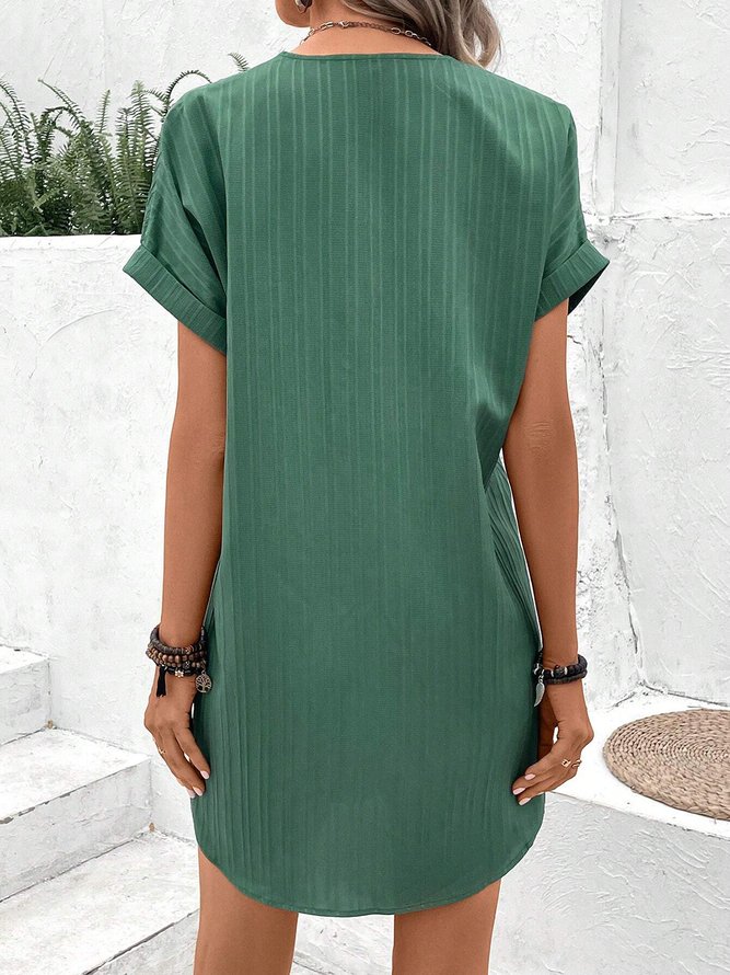 Button Detail Batwing Sleeve Tunic Dress