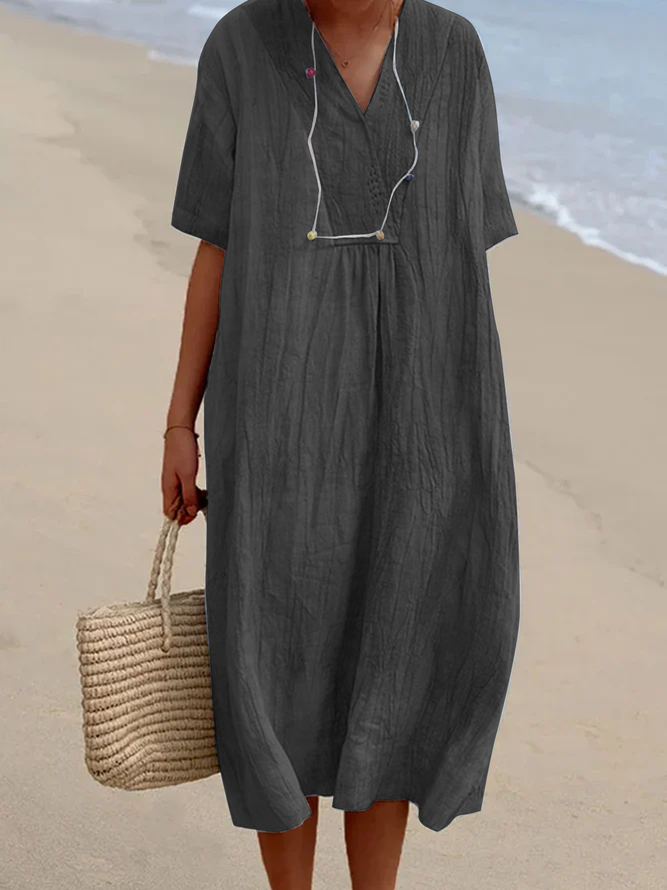 Linen Plain Cotton And Linen Loose Dress