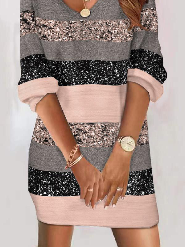 Casual Loose V Neck Geometric Dress