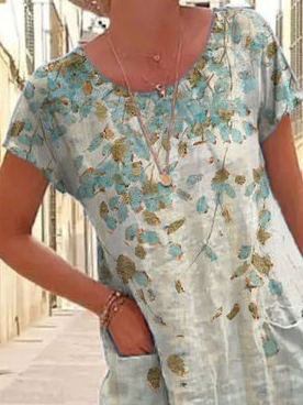 Casual Floral Crew Neck Dress