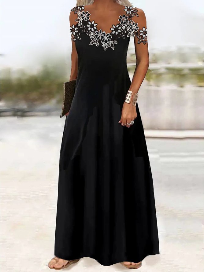 V Neck Simple Plain Lace Dress