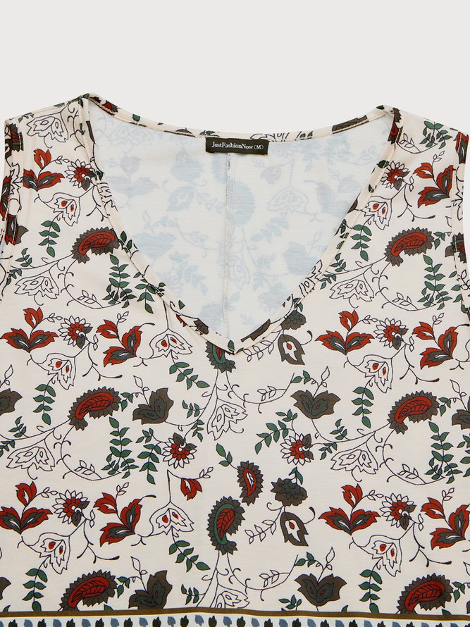 Women's A Line Dress V Neck Tribal Sleeveless Midi Dress