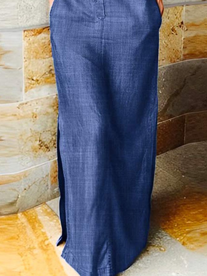 Faux Denim Shirt Collar Casual Loose Denim Dress