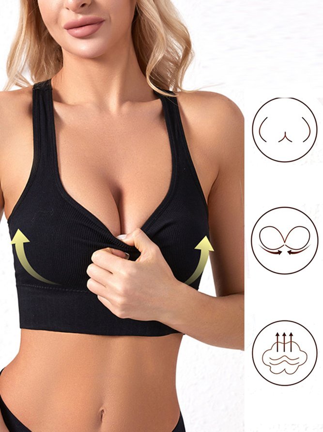 Casual Crew Neck Plain Sports Bra