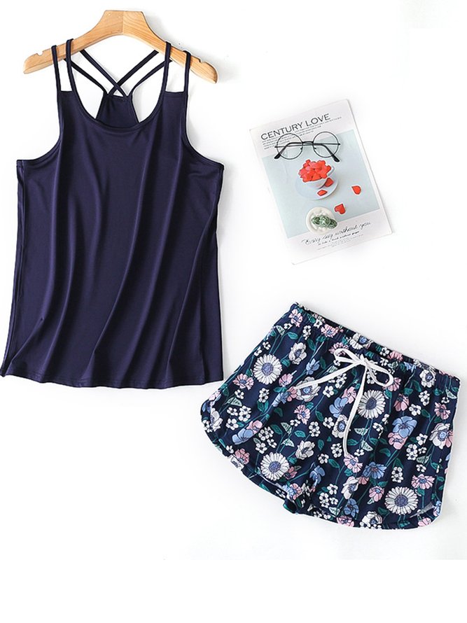Breathable Loose Comfortable Floral Camisole Pajama Set