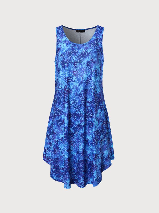 Round Neck Pockets Leaves Casual Mini Dress