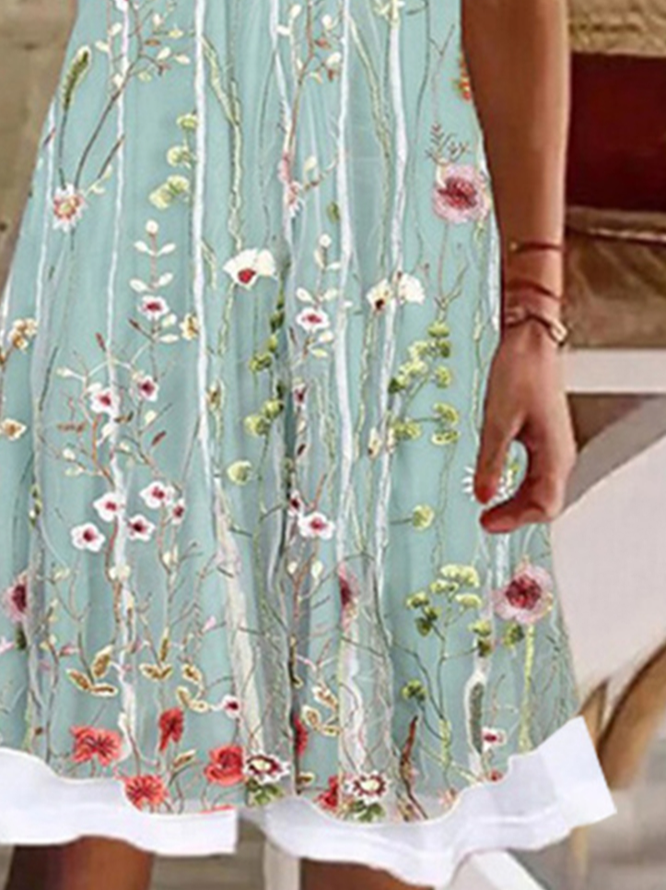 Round Neck floral Casual Midi Dress