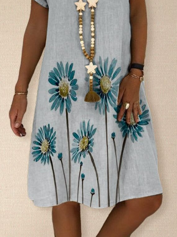 Floral Printed Short Sleeve Casual Weaving Dress