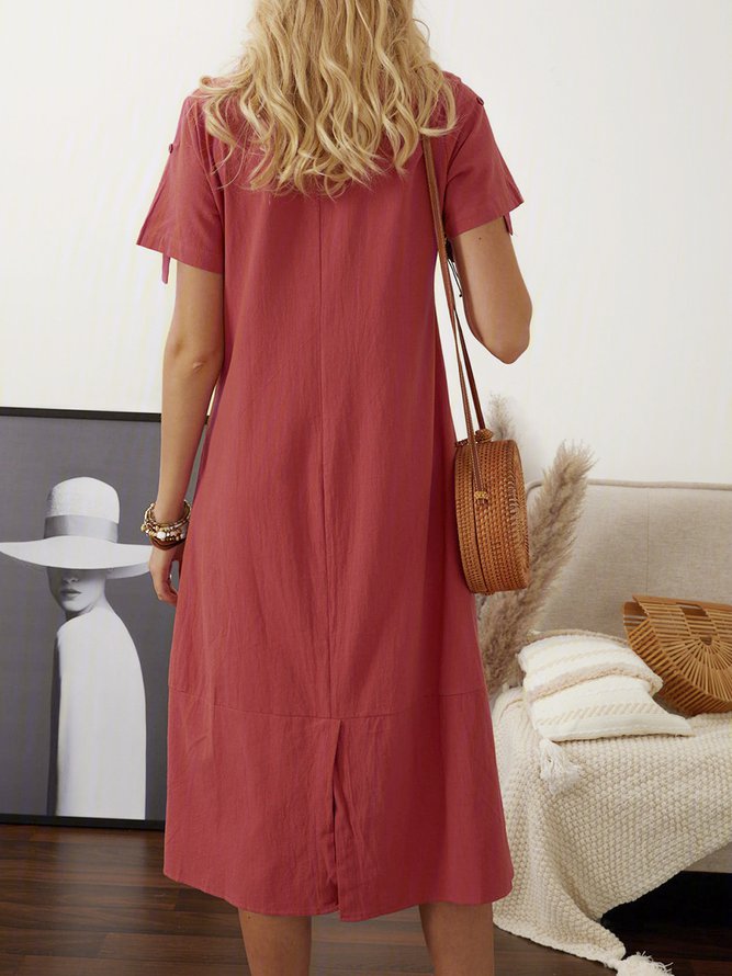 Linen Summer Buttoned Solid Maxi Shirt Dress