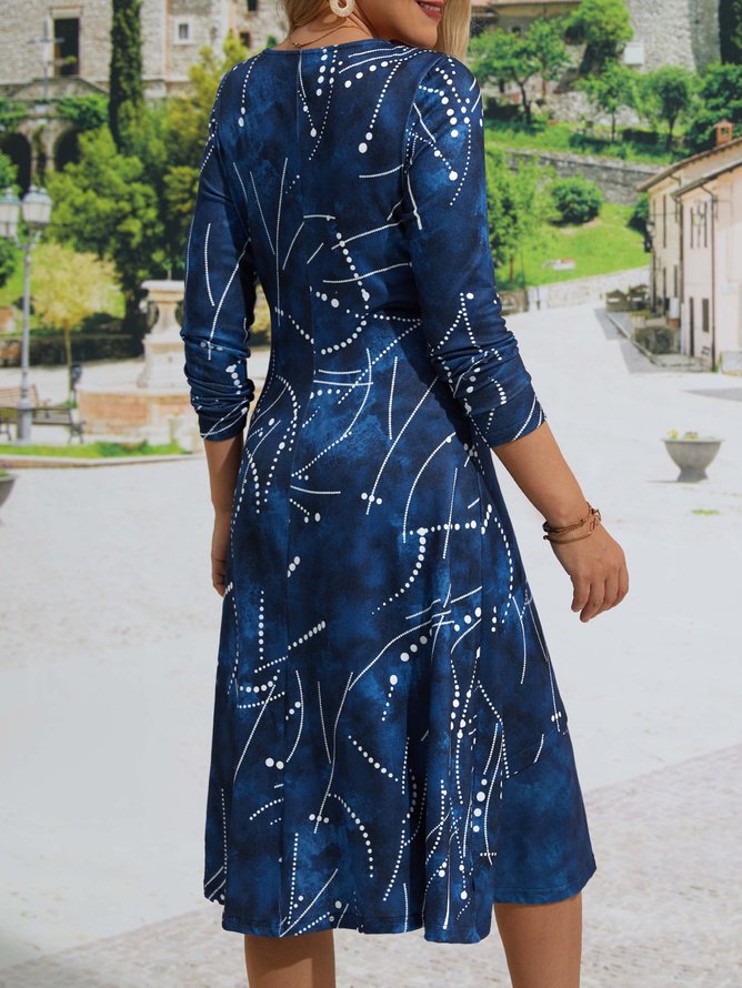 U Neck Geometric Casual Midi Prom Dress