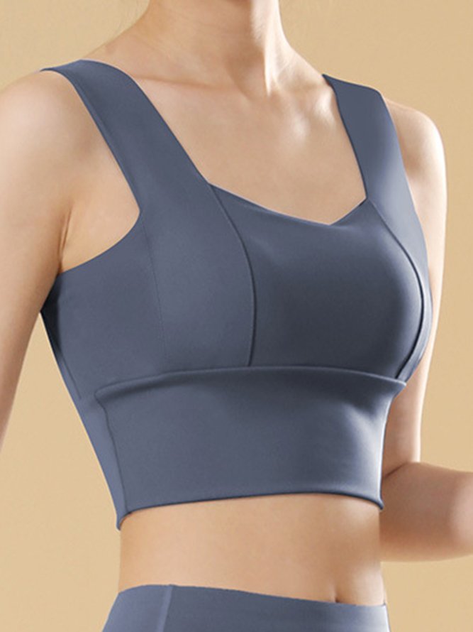 Wide Shoulder Straps Push Up Neck Long Hem Sports Bra
