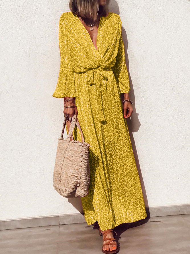 Long Sleeve V-neck Floral Elegant Casual Maxi Dress
