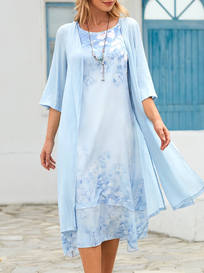 Women's Shift Dress Midi Dress half Sleeve Floral Print Spring Summer 2PCS V Neck Casual Dress