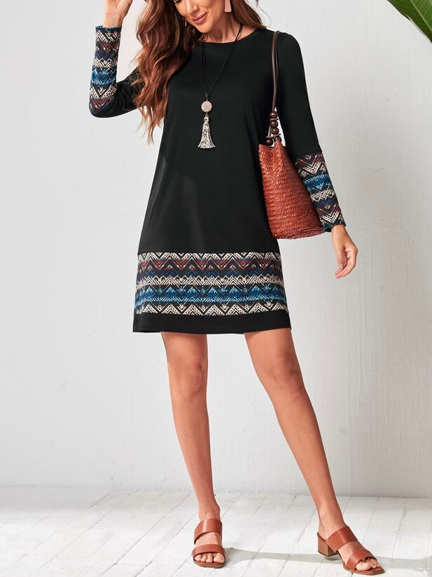 Boho Crew Neck Ethnic Loose Dress