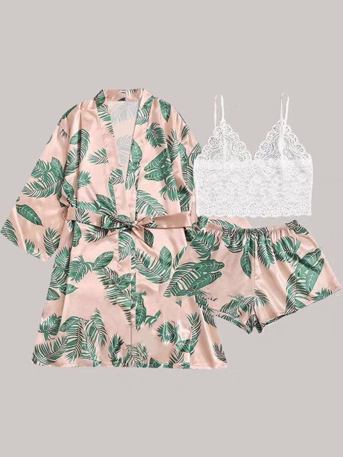 Lace Floral Pajamas Three-Piece Set