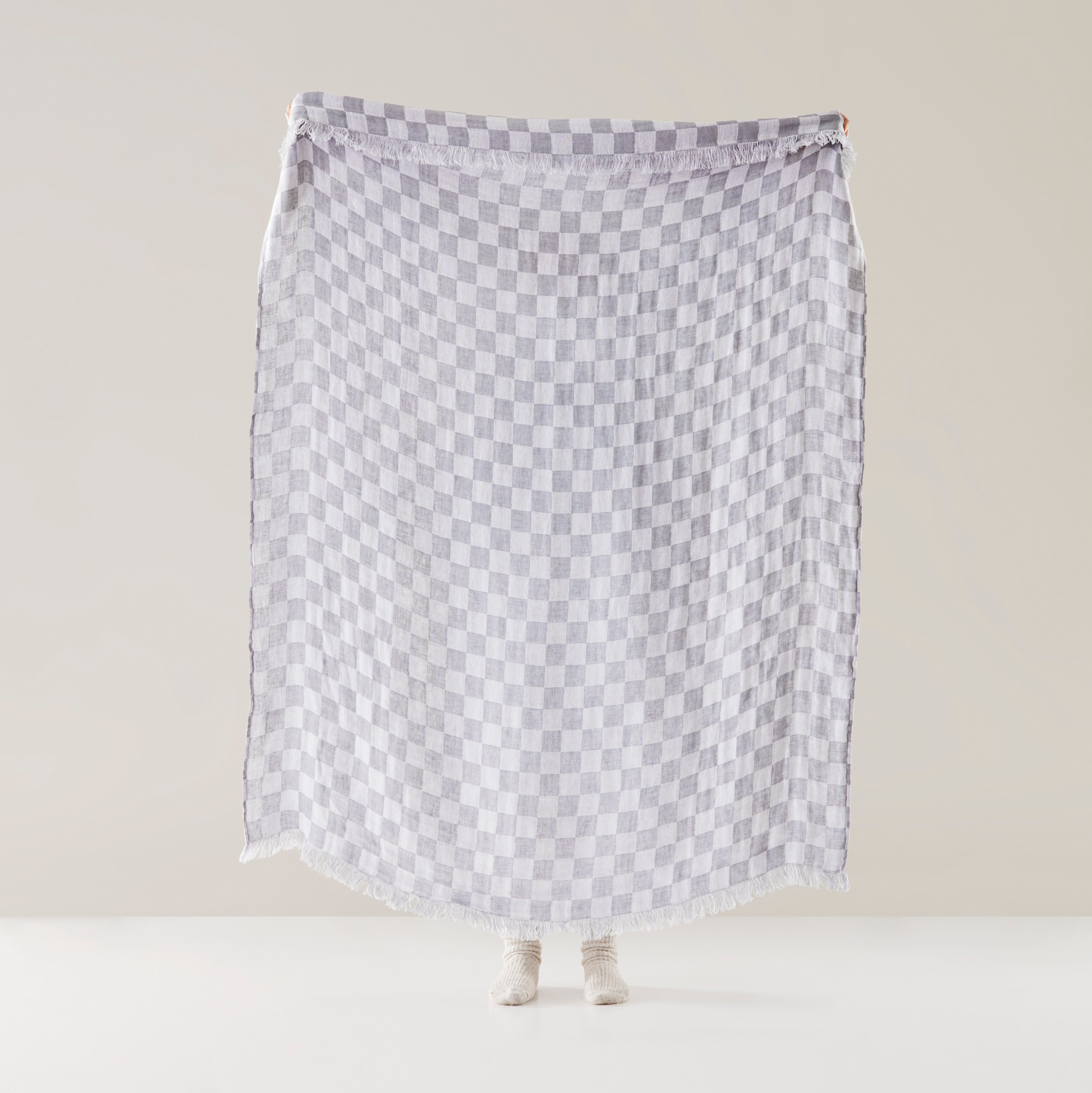Elora Denim & White Check Linen Throw