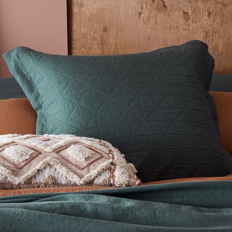 Vintage Washed Linen Cypress Quilted Coverlet Separates