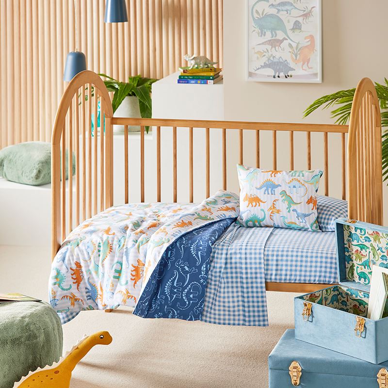 Dino Park Blue Flannelette Cot Quilt Cover Set