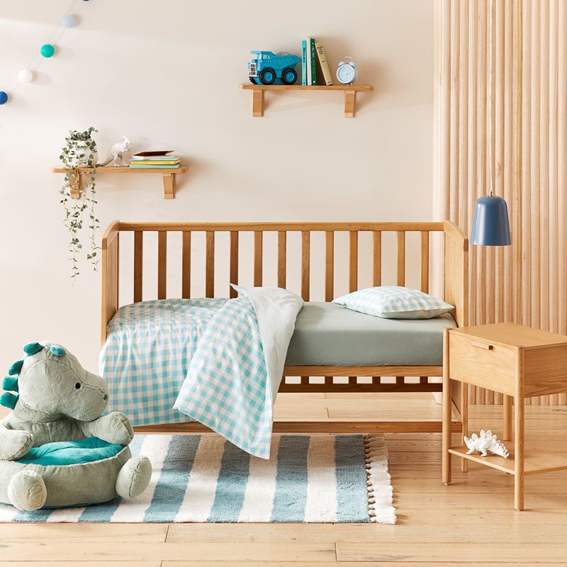 Stonewashed Cotton Gingham Seafoam Quilt Cover Set