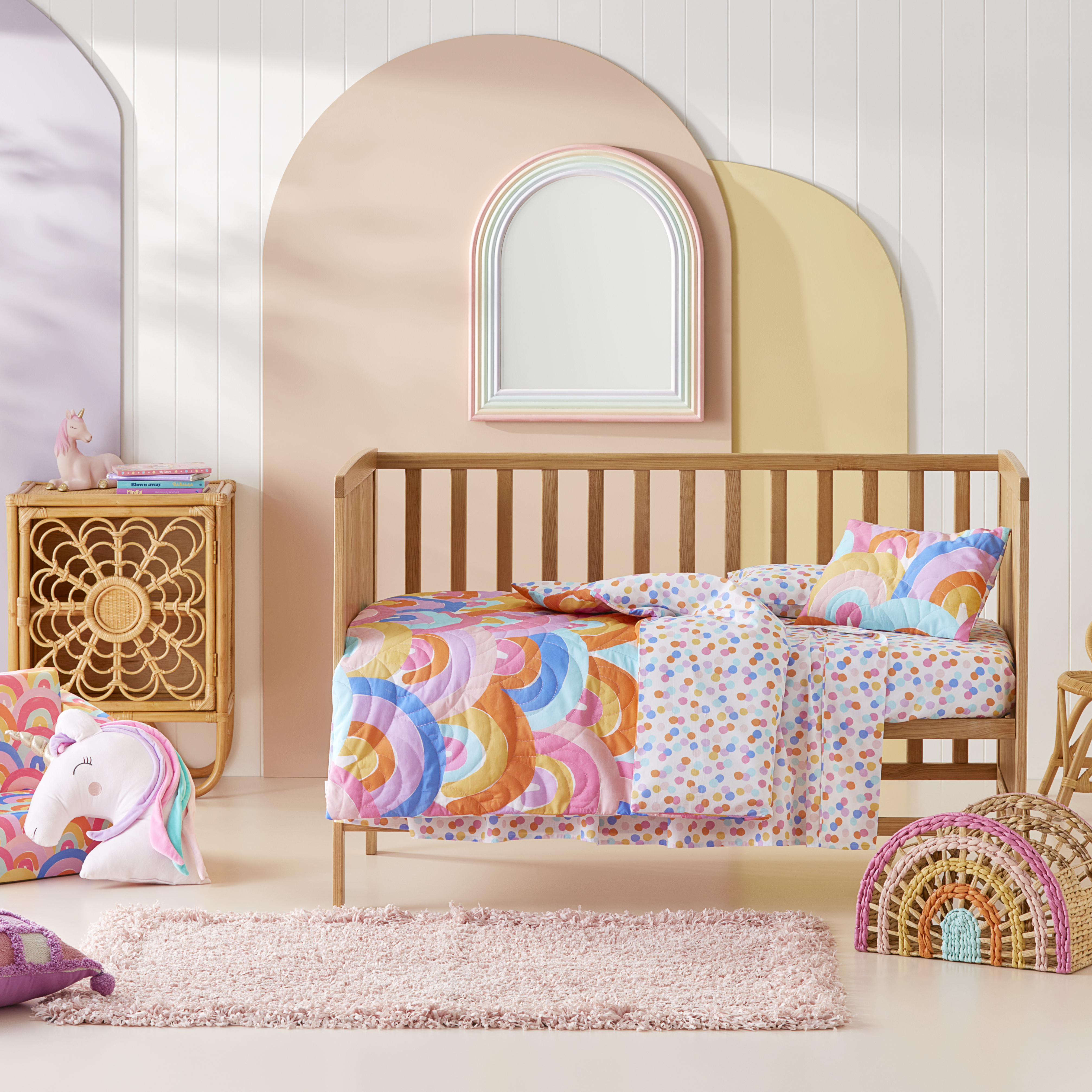 Rainbow Burst Cot Quilt Cover Set