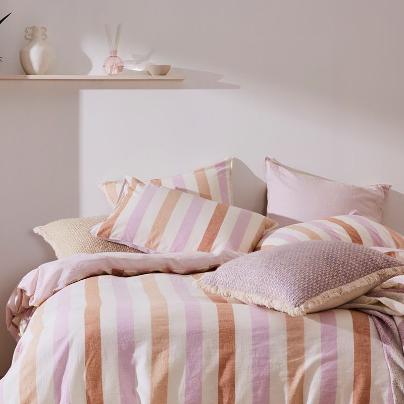 Vintage Washed Linen Cotton Lilac Stripe Quilt Cover Set + Separates