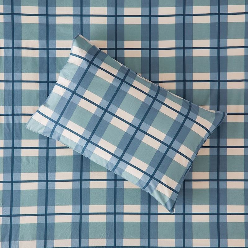 Stonewashed Printed Cotton Ocean Check Sheet Separates