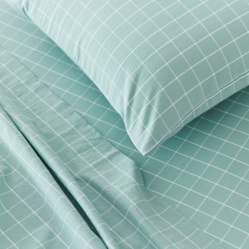 Yarn Dyed Mint Blue Grid Sheet Set
