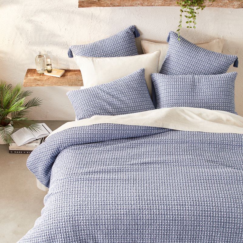 Ren Waffle Azure Blue Quilt Cover Separates