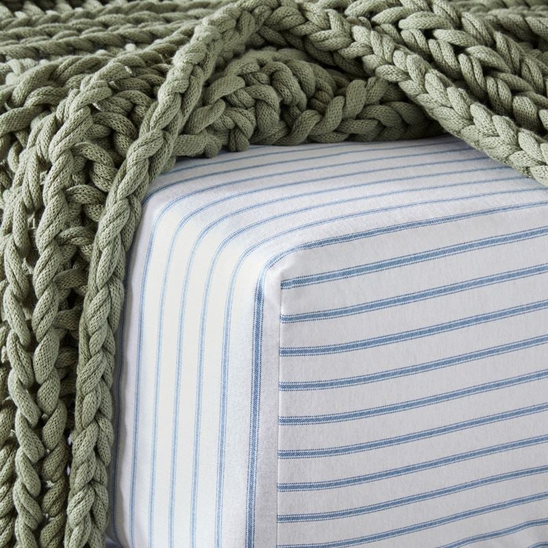 Flannelette Printed Steel Blue Ticking Stripe Sheet Separates