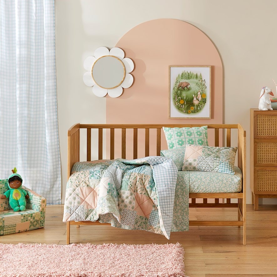 Wildflower Patchwork Spring Green Quilted Quilt Cover Set