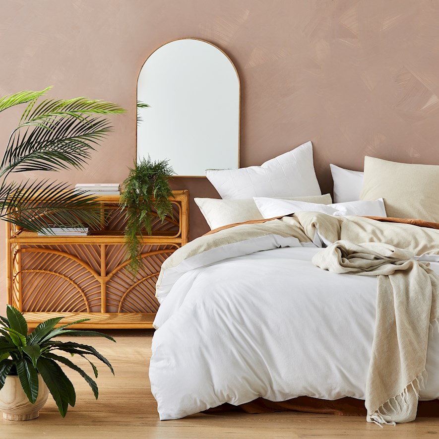 Olsen Linen Cotton Natural & White Quilt Cover Set + Separates