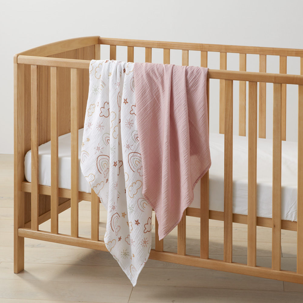 Rainbow Galaxy White Cotton Muslin Baby Swaddles 2pk