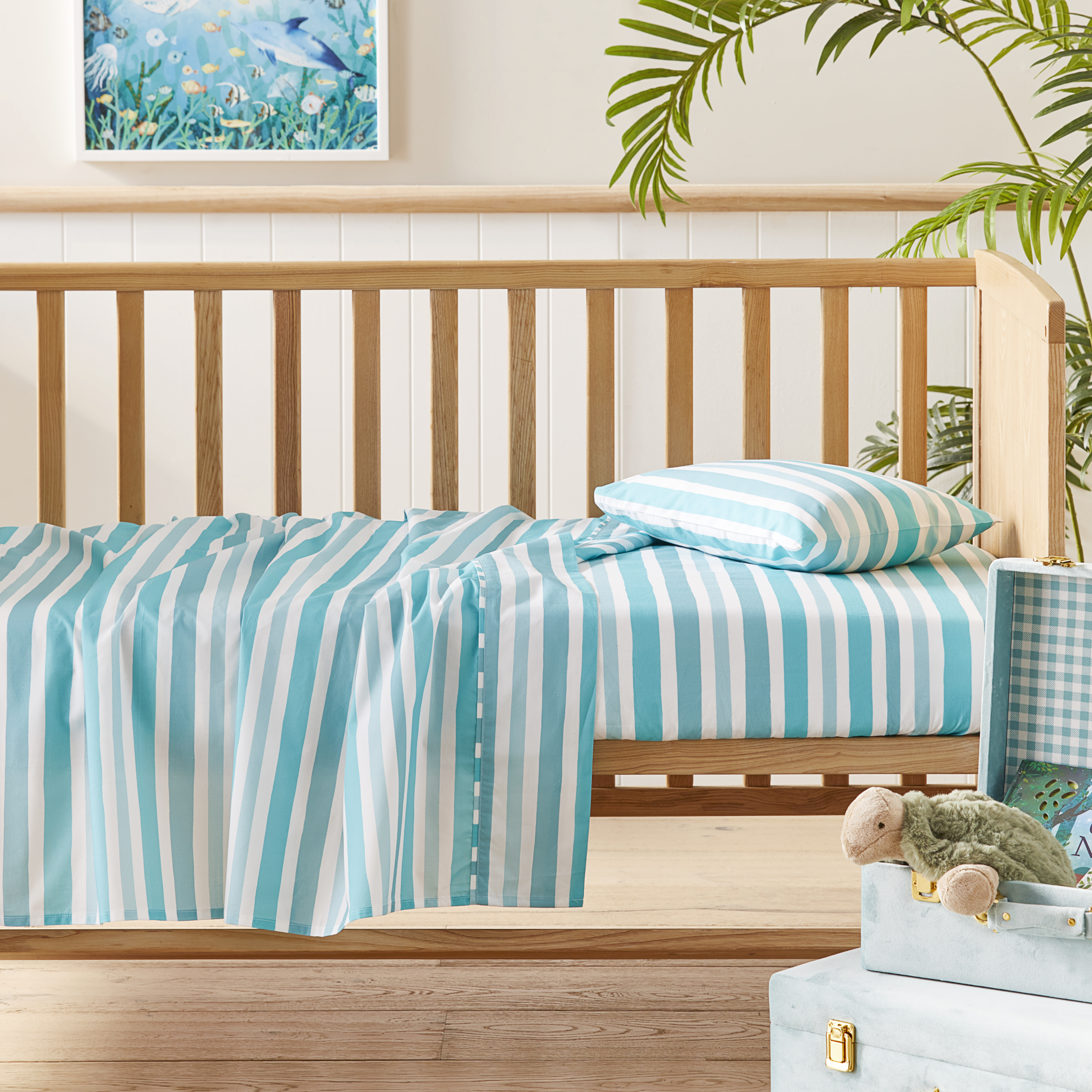 Sammy Stripe Aqua Cot Sheet Set