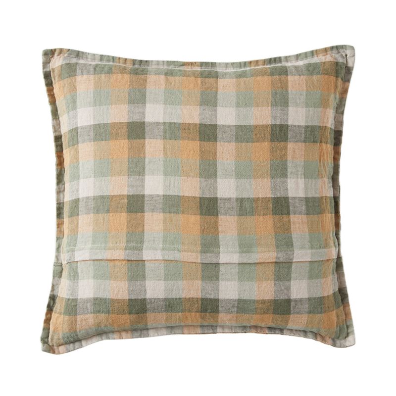 Belgian Greens Multi Check Vintage Washed Linen Cushion