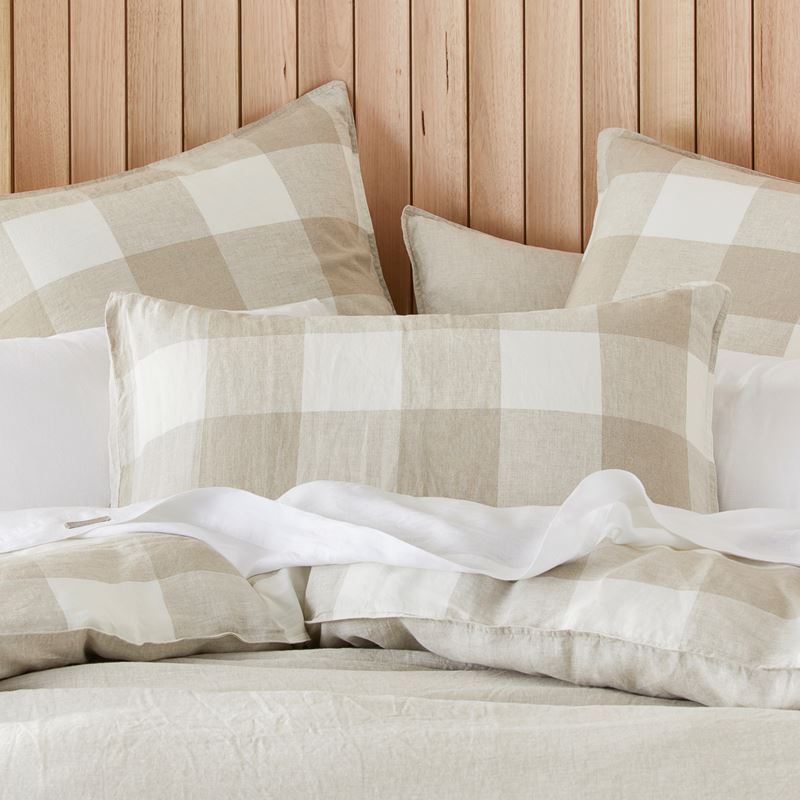 Vintage Washed Linen Large Linen Check Quilt Cover Separates