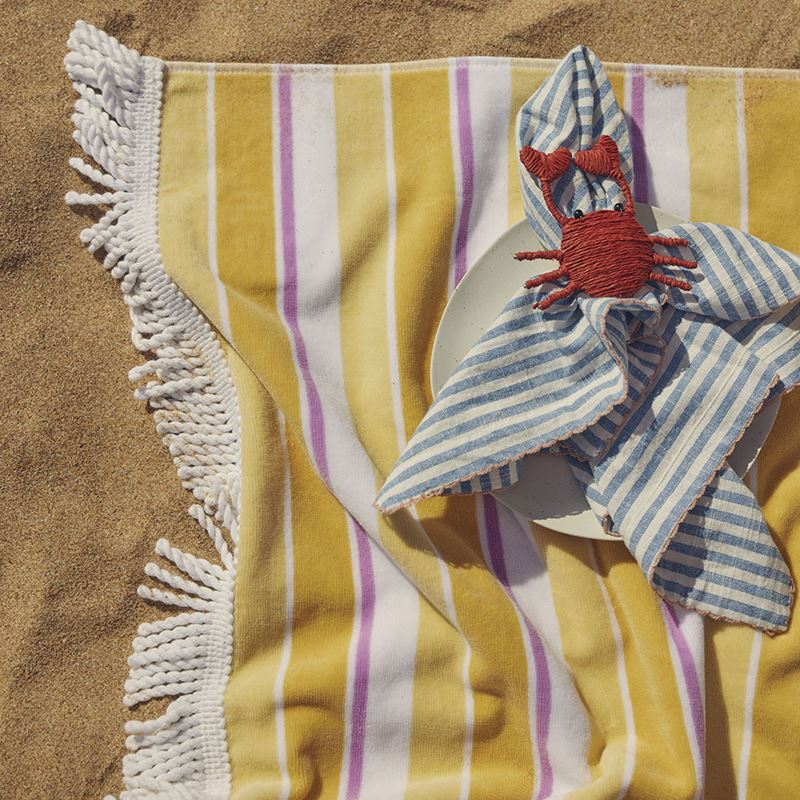 Velour Ocean Stripe Lemon Beach Towel