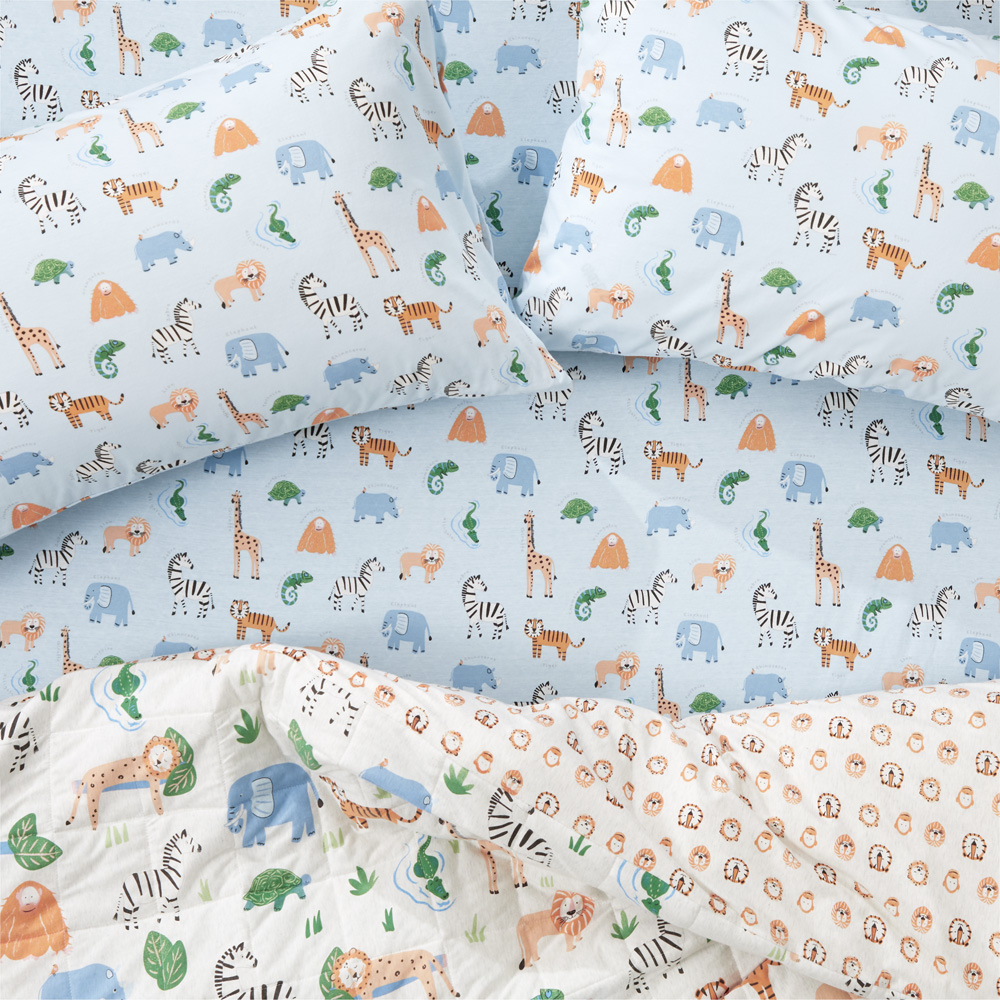 Jungle Adventure Soft Blue Jersey Fitted Sheet Set