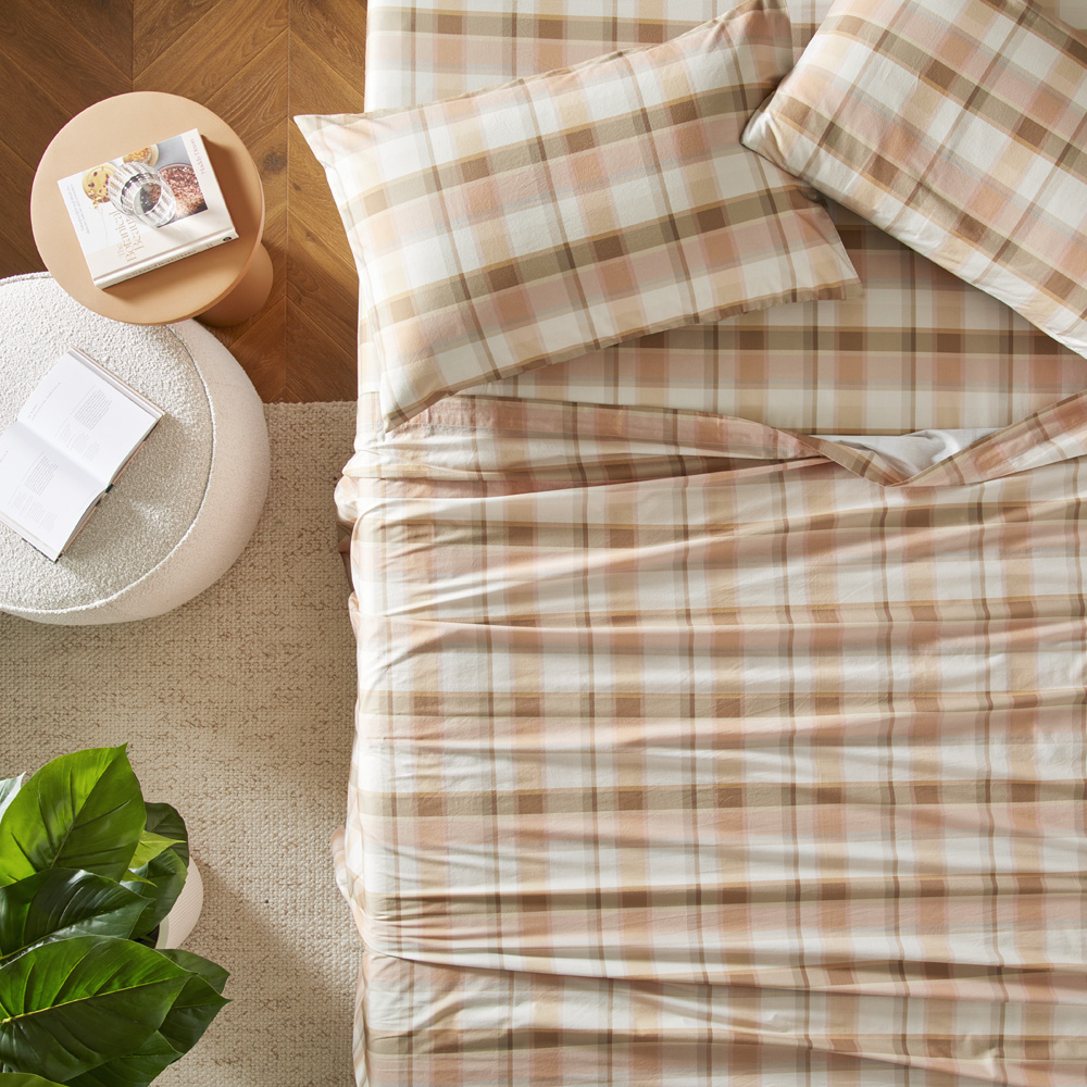 Joyful Check Toffee Printed Sheet Set