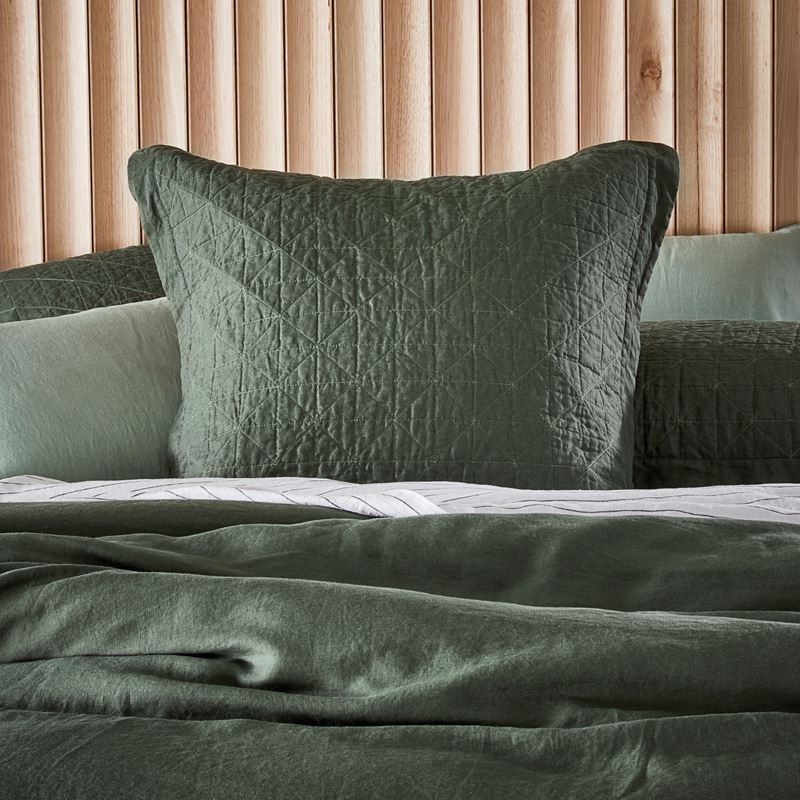 Vintage Washed Linen Thyme Quilted Coverlet Separates