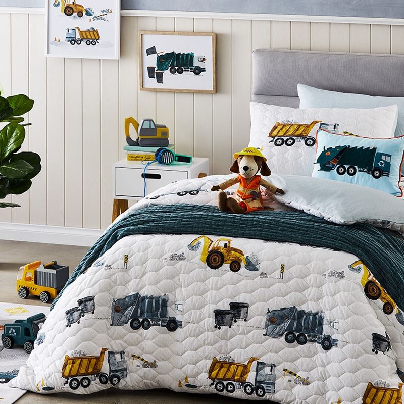 Under Construction White Quilted Quilt Cover Set