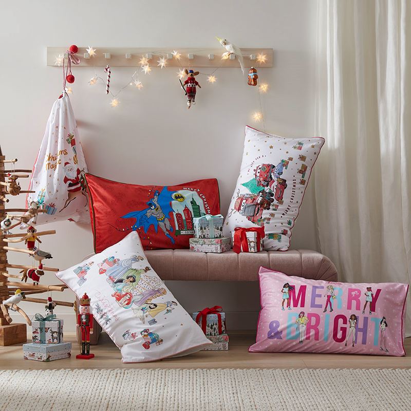 Disney Princesses Christmas Text Pillowcase