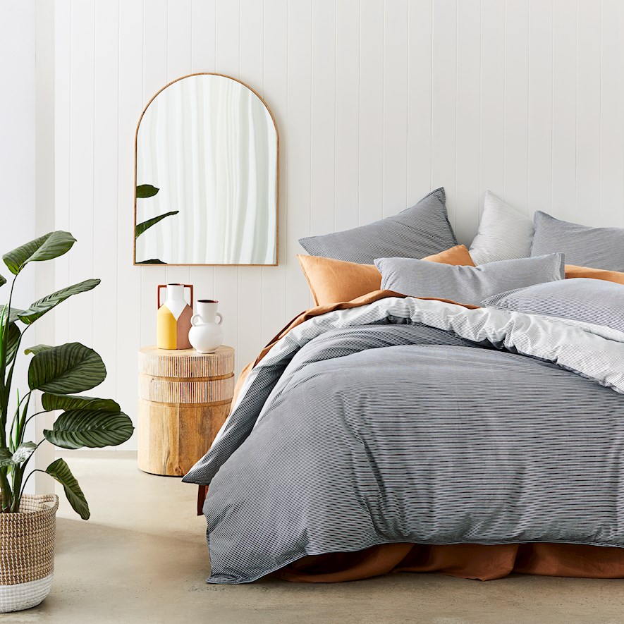 Stonewashed Printed Cotton Navy Stripe Quilt Cover Separates