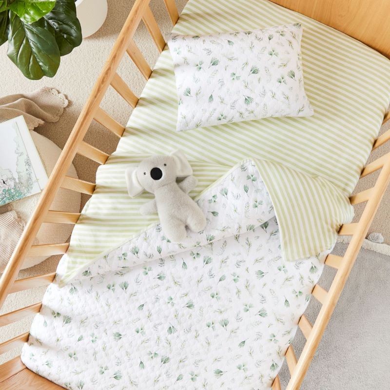 Jersey Olive Leaf Quilted Cot Quilt Cover Set