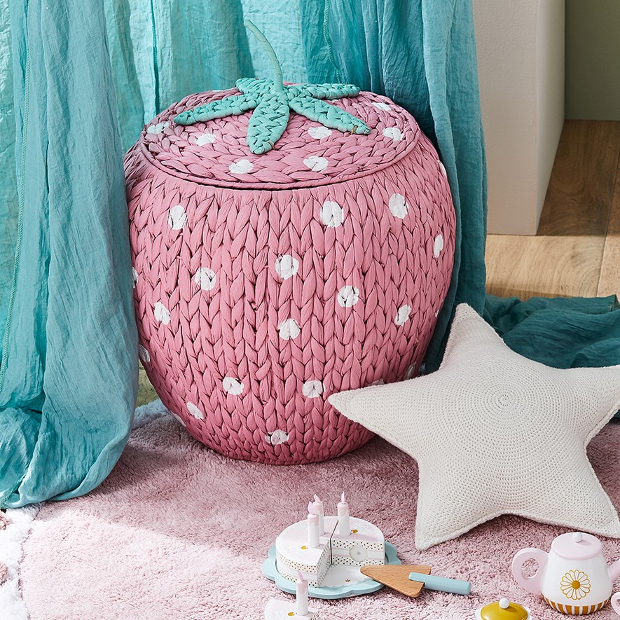 Strawberry Pink & Green Storage Basket