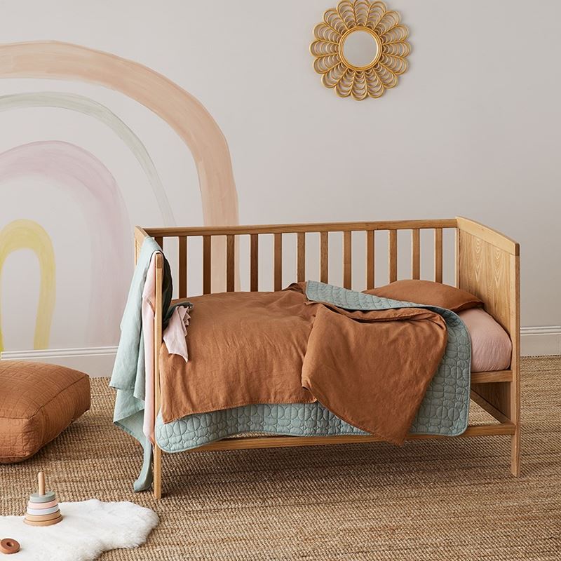 Vintage Washed Linen Caramel Cot Quilt Cover Set