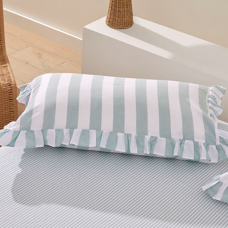 Ruffle Mint Blue Stripe Pillowcases