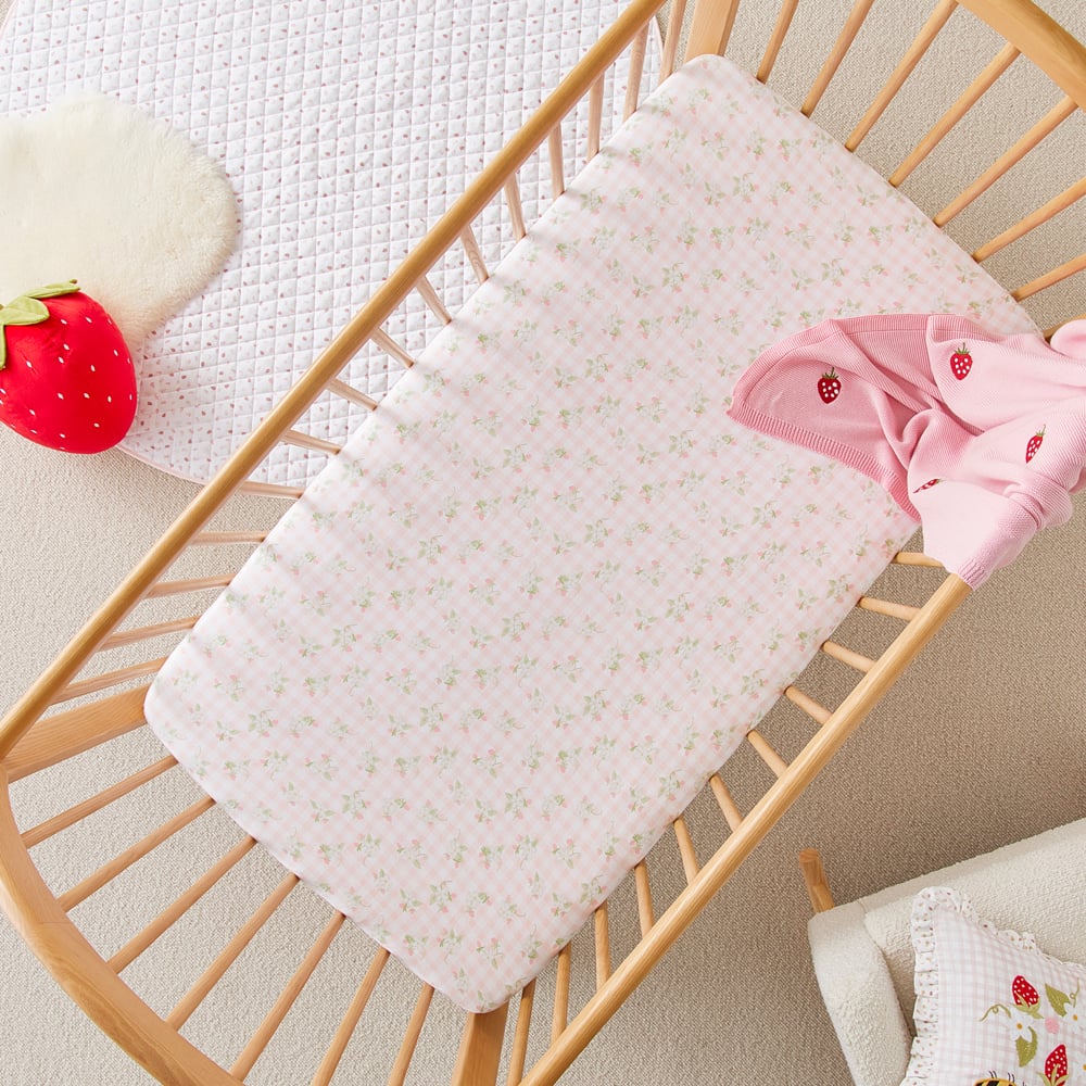Heirloom Berry Gingham Soft Pink Jersey Baby Fitted Sheets 2pk